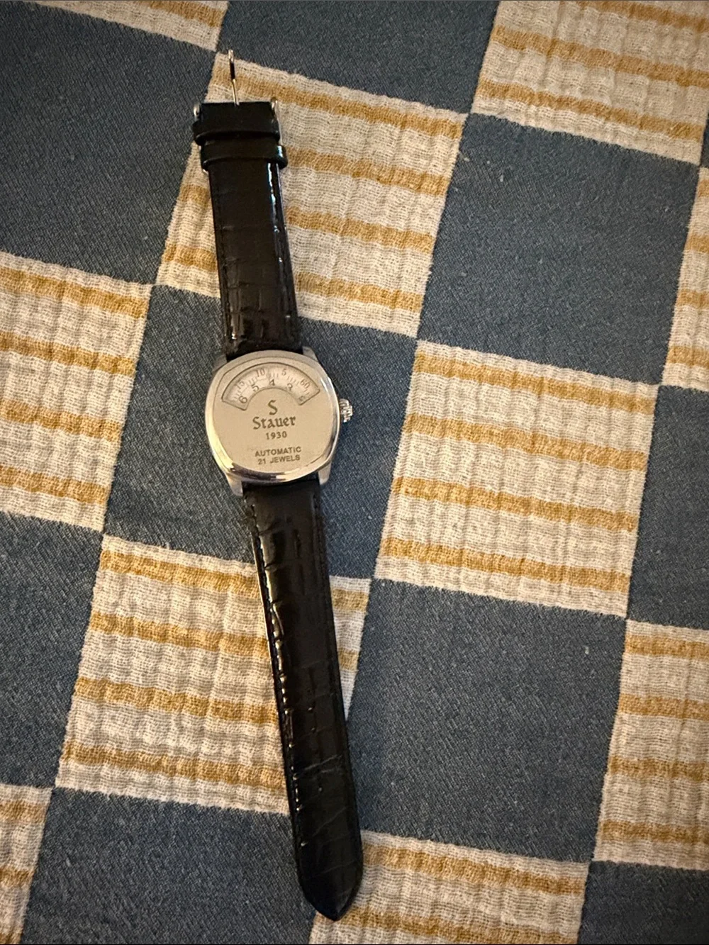 Stauer 1930 Men’s Black Leather Strap Jump Hour Watch